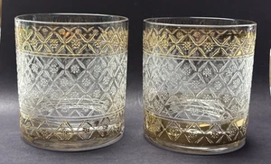 Vtg Lot of 2 Culver Glass Scintilla Village Old Fashioned Glass Rocks Gold As Is - Picture 1 of 12
