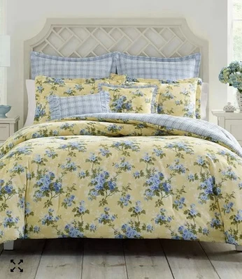 Nuevo juego de bonificación funda nórdica KING algodón amarillo Laura Ashley Cassidy -7 piezas Foto 1 de 4