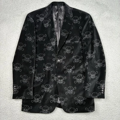 Structure Blazer Men’s Medium Black Suede Jacket Skull Print Grunge Goth Y2K - Image 1 of 4