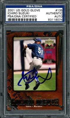 Ichiro Suzuki Signed 2001 Upper Deck Gold Glove RC 135 Mariners #444/500 PSA/DNA - Image 1 of 2