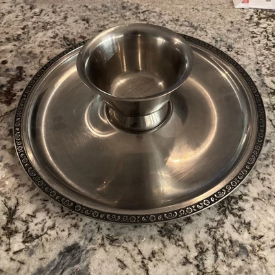Oneida Pewter 2pc Platter ( 13 1/2”)and Chip Dip 18/8 Stainless - Image 1 of 4