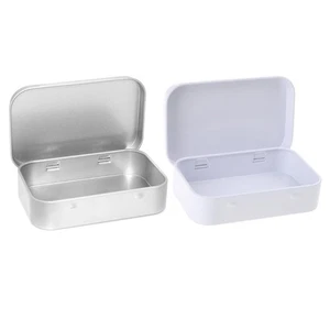 Small Iron Storage Box with Lid Slide Cover Container Rectangular Hinged Tins - Picture 1 of 10