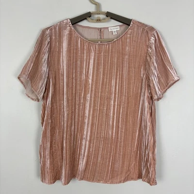Garnet Hill NEW Pink Crushed Crinkle Velvet Top Short Sleeve size 4 rayon silk - Image 1 of 4