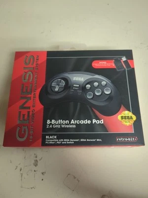 Retro-Bit Sega Genesis 2.4 GHz Wireless Controller 8-Button Arcade Pad Black V.2 - Image 1 of 4