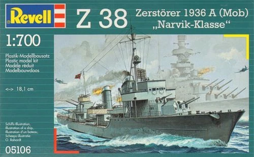 KIT REVELL 1:700 NAVE DA GUERRA ZERSTORER 1936 A MOB NARVIK KLASSE Z 38  05106 - Immagine 1 di 1