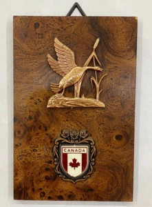 Vintage Logo Canada Wooden Handcarved Golden Bird Decor 6" x 4" Art Wall Hanging - Picture 1 of 3