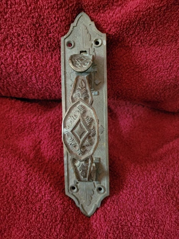 9-7/8" Antique Ornate Victorian Brass Bronze Door Pull Handle W/ Thumb Latch Cover
