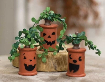 Primitive Jack O' Lantern Wooden Spools 3 Assorted Styles Halloween Decorations