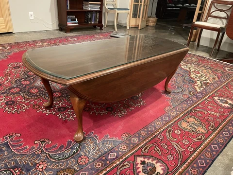 Kling Queen Anne Style Drop Leaf Cherry Coffee Table w/ glass top Cover