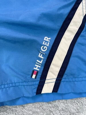 Tommy HilfigerY2K Swimsuit Shorts Medium Blue Nylon Embroidered Logo Mesh Lined - Image 1 of 4