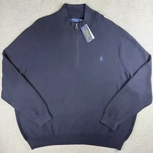 Polo Ralph Lauren Sweater Mens 5X Big 5XB Navy Blue Classic Pima 1/4 Zip Knit - Picture 1 of 9