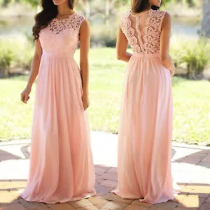 Maxi Vestido Redondo Noche Fiesta Boda Dama de honor Vestidos Para Mujer Sin Mangas Cuello - Imagen 1 de 6
