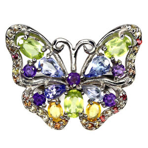 Unheated Oval Peridot 6x4mm Amethyst Gems 925 Sterling Silver Butterfly Ring 8