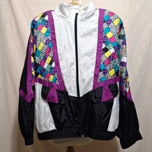 Vintage Bocoo Colorful Windbreaker Zipper Jacket Size XL Shoulder Pad Unisex - Picture 1 of 6