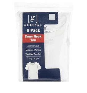 George Men's Crew Neck 6-pack T-Shirts LARGE WHITE - Picture 1 of 3