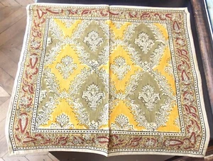 SERVIETTES ETHNIQUES ARTISANALES AU TAMPON KALAMKARI LOT DE 4vert et or*** - Picture 1 of 2