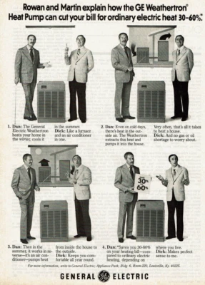 Anuncio impreso vintage 1977 bomba de calor General Electric Weathertron Rowan and Martin Foto 1 de 2