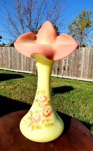 Fenton Vaseline Burmese Hand Painted Artist signed SATIN Rose JACK IN PULPIT - Picture 1 of 12