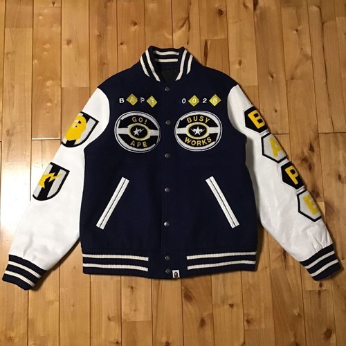 A BATHING APE (BAPE) Giacca da varsity BAPE manica pelle BAPE LOGO A Bathing Ape taglia M