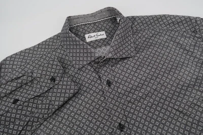 Camisa Robert Graham Para Hombres 18.5 Negra Cruz Bordada Puño Abatible Botón Delantero Foto 1 de 4