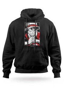 Felpa con cappuccio Monkey D Luffy Rubber One Piece Anime Uomo Donna Bimbo Nera - Picture 1 of 2