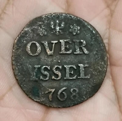 Dutch Netherlands Overijssel 1 Duit 1768 Copper Coin_J85 - Image 1 of 4