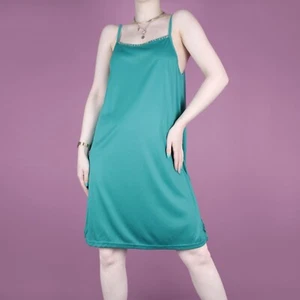 VINTAGE 90s 2000s Y2K Strappy Green Blue Teal Beaded Embellished Cami Dress M 12 - Picture 1 of 15