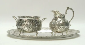 Milch und Zucker Set mit Tablett, 800er Silber, 446,0 g. - Picture 1 of 12
