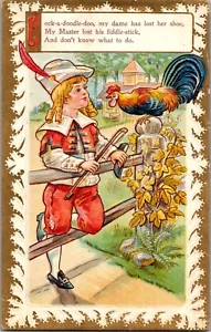 Postal Rima Infantil Cock-A-Doodle-Do Espalda Dividida Repujada Matasellos 1911 - Imagen 1 de 2