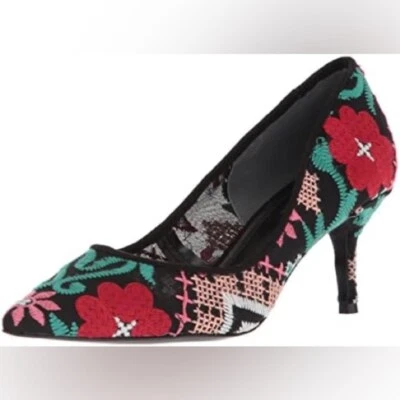 Zapatos de tacón de aguja Charles By Charles David negros rojos talla 6 bordados florales Foto 1 de 4