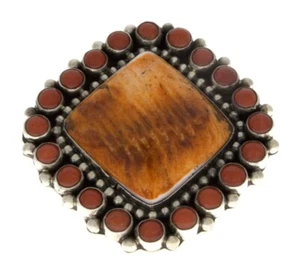 7.75 - Orange Spiny Oyster & Coral Ring By Navajo Artist Geraldine James - Picture 1 of 5