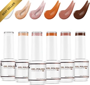 Gel Nail Polish Set, 6 Pcs, 8ml, White Nude Orange Brown Purple Glitter, Soak Of - Picture 1 of 12