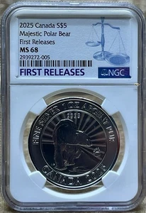 Canada 2025 S$5 Majestic Polar Bear NGC MS68 First Releases Mintage 5K Only - Picture 1 of 6