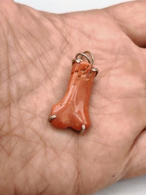 Ciondolo vero corallo rosso di Sardegna naturale argento bianco 925 pendente - Immagine 1 di 4
