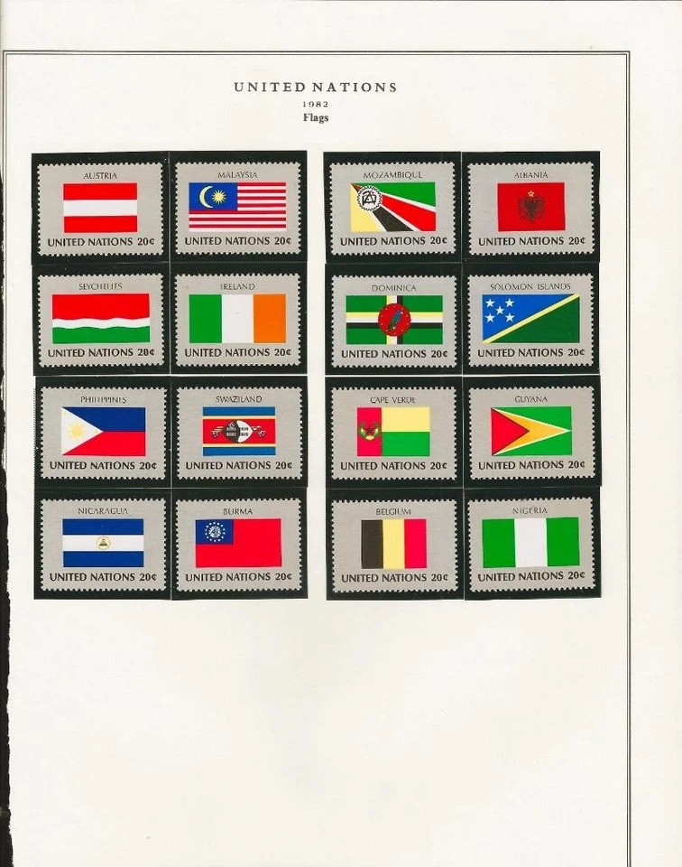 1¢ WONDER'S ~ UNITED NATIONS 1982 FLAG SERIES VF MINT IN MOUNTS ON PAGE ~ U42 - Image 1 of 1