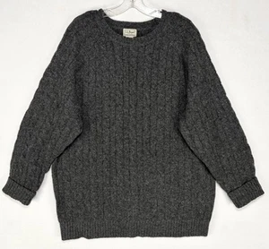 LL Bean Chunky Cable Knit Fisherman Sweater 100% Shetland Wool Mens XL TALL Gray - Picture 1 of 13