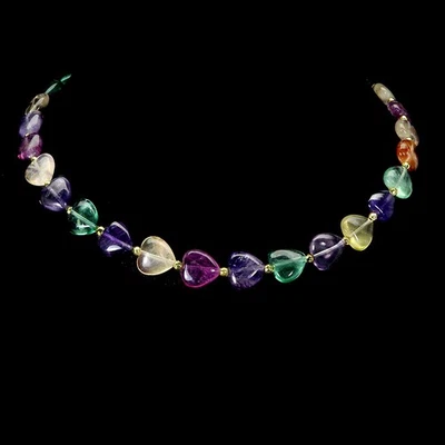 Collar de plata de ley 925 corazón fluorita 12 mm piedras preciosas naturales joyería 17 pulgadas Foto 1 de 4