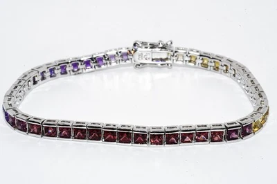 $900 Sterling Silver 10.00CT Natural Amethyst, Garnet, & Citrine Tennis Bracelet - Image 1 of 4