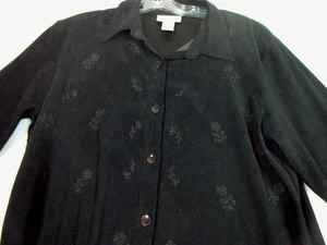 Teddi Ladies Black Embroidered Long Sleeve Faux Suede TOP Size Small Boho - Picture 1 of 13