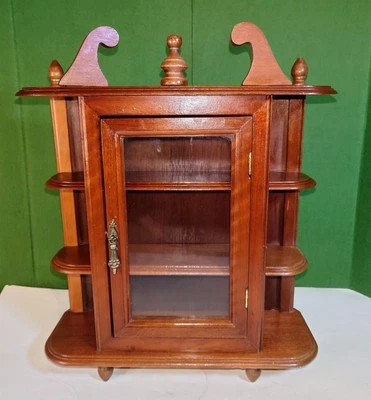 Vtg Wooden Shelf Wall Hang/Free Stand Footed  Curio Cabinet Glass Door 17” Great - Image 1 of 4