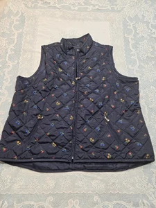 Jason Maxwell Navy Quilted Vest, size 2X, flowers design - Picture 1 of 9