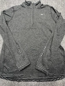 Nike Running Pullover Mens XL Black Gray Striped Dri-Fit Half Zip Athletic Shirt - Picture 1 of 8