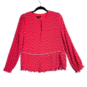J. Blusa Crew Mujer S Roja Blanca Lunares Plisada Peplum Manga Larga Top - Imagen 1 de 10