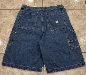 VTG Y2K Mens Size 36 ARIZONA JEANS Blue Denim Carpenter Shorts Jorts 12" 00's - Picture 1 of 11
