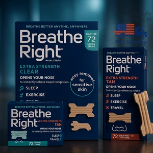 Tiras nasales Breathe Right CLARAS Y BRONCEADAS alivio de ronquidos extra fuerza 72 CT - Imagen 1 de 10
