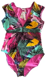 BLEU ROD BEATTIE Größe (14) Flügelärmel Einteiler Badeanzug V-Ausschnitt Dschungelmuster Neu mit Etikett - Bild 1 von 14