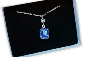 NATURAL BLUE SAPPHIRE DECEMBER BIRTHSTONE 925 SILVER WEDDING PENDANT NECKLACE - Picture 1 of 2