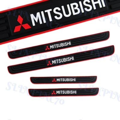 Black 4PCS Rubber Car Door Scuff Sill Cover Panel Step Protector For Mitsubishi - Image 1 of 4