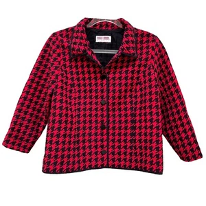 Maggy London Quilted Silk Houndstooth Shacket Blazer 80s Preppy Christmas - Picture 1 of 11