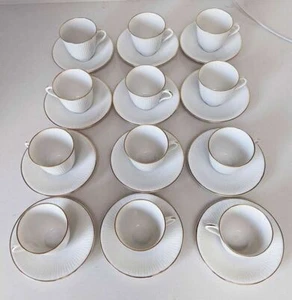 Set of 12 Rorstrand - Sweden - Gold Rimmed & Ribbed Demitasse Cups & Saucers - Picture 1 of 6